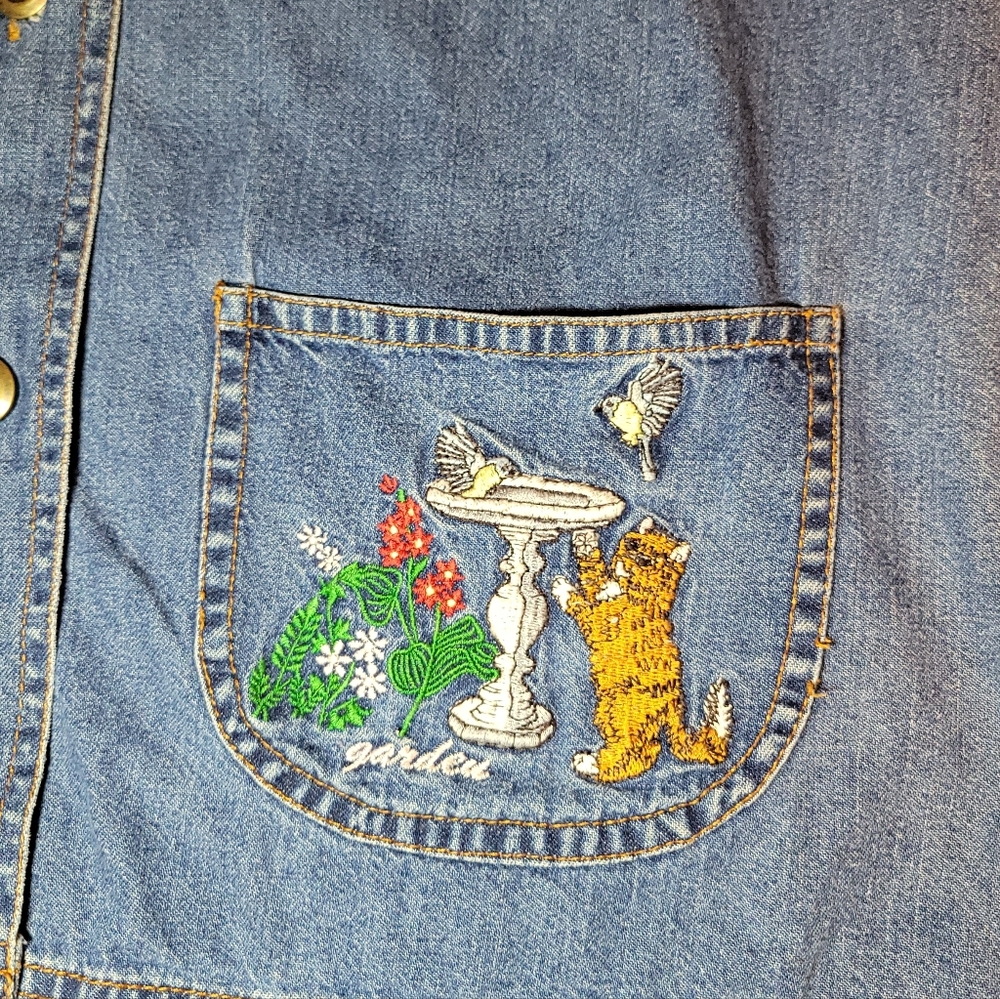 Denim Cat Theme Hobby Button Down Jacket Embroide… - image 4